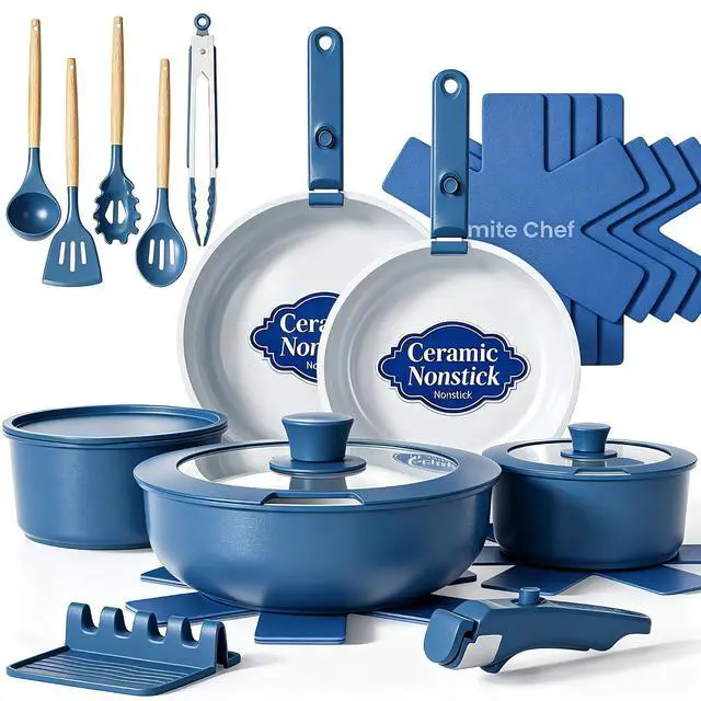 Main image of Umite Chef Pots and Pans Set Non Stick, 21 pcs Ceramic Cookware Set with Detachable Handles, Healthy Induction Cookware, RV Kitchen Cooking Set, with Utensils & Frying Pans Set, PFAS PFOA & PTFE Free
