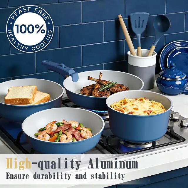 Alt view image 5 of 7 - Umite Chef Pots and Pans Set Non Stick, 21 pcs Ceramic Cookware Set with Detachable Handles, Healthy Induction Cookware, RV Kitchen Cooking Set, with Utensils & Frying Pans Set, PFAS PFOA & PTFE Free