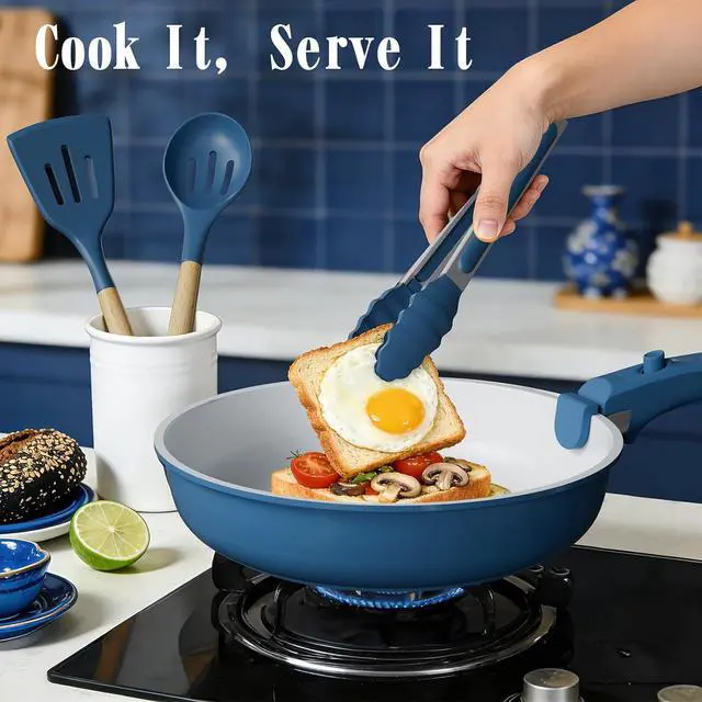 Alt view image 6 of 7 - Umite Chef Pots and Pans Set Non Stick, 21 pcs Ceramic Cookware Set with Detachable Handles, Healthy Induction Cookware, RV Kitchen Cooking Set, with Utensils & Frying Pans Set, PFAS PFOA & PTFE Free