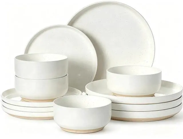 Main image of Plates and Bowls Sets, Dinnerware Sets for 4, 12 Pieces Scratch Resistant Dishware Dishes Set, Ceramic Kitchen Dinner Set, Porcelain & Microwave and Dishwasher Safe, Cream White