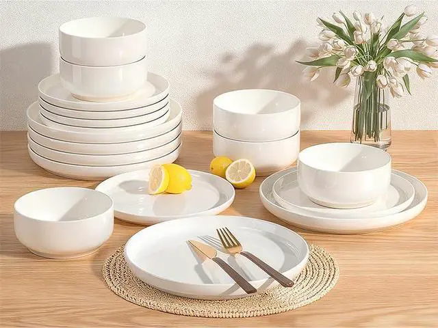 Alt view image 4 of 7 - Plates and Bowls Sets, Dinnerware Sets for 4, 12 Pieces Scratch Resistant Dishware Dishes Set, Ceramic Kitchen Dinner Set, Porcelain & Microwave and Dishwasher Safe, Cream White