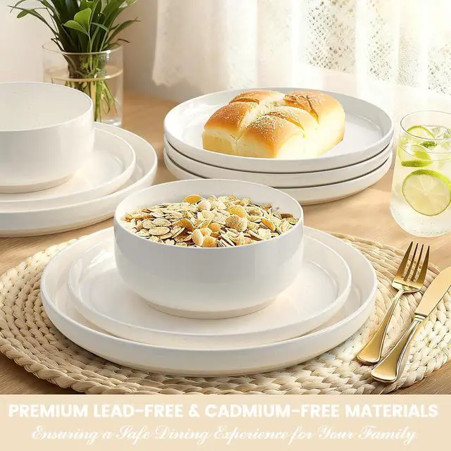 Alt view image 5 of 7 - Plates and Bowls Sets, Dinnerware Sets for 4, 12 Pieces Scratch Resistant Dishware Dishes Set, Ceramic Kitchen Dinner Set, Porcelain & Microwave and Dishwasher Safe, Cream White