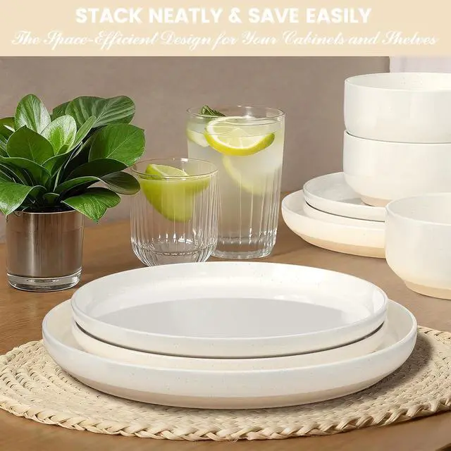 Alt view image 6 of 7 - Plates and Bowls Sets, Dinnerware Sets for 4, 12 Pieces Scratch Resistant Dishware Dishes Set, Ceramic Kitchen Dinner Set, Porcelain & Microwave and Dishwasher Safe, Cream White