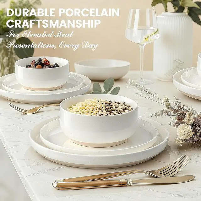 Alt view image 7 of 7 - Plates and Bowls Sets, Dinnerware Sets for 4, 12 Pieces Scratch Resistant Dishware Dishes Set, Ceramic Kitchen Dinner Set, Porcelain & Microwave and Dishwasher Safe, Cream White