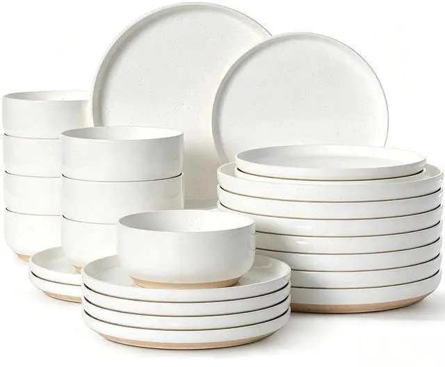 Main image of Plates and Bowls Sets, Scratch Resistant Dinnerware Sets for 8, 24 Pieces Porcelain Ceramic Dishware Dishes Set, Modern Stoneware Kitchen Dinner Set, Microwave and Dishwasher Safe, Cream White