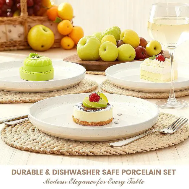 Alt view image 5 of 7 - Plates and Bowls Sets, Scratch Resistant Dinnerware Sets for 8, 24 Pieces Porcelain Ceramic Dishware Dishes Set, Modern Stoneware Kitchen Dinner Set, Microwave and Dishwasher Safe, Cream White