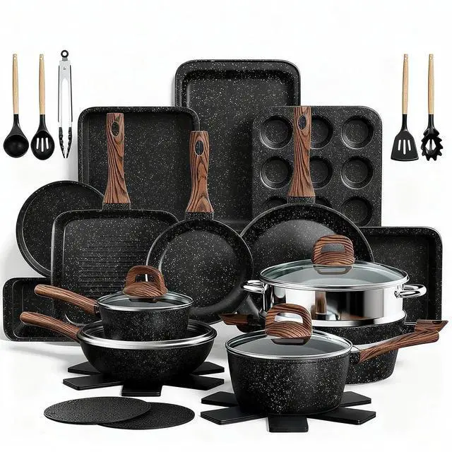 Main image of Pots and Pans Set Non Stick, 31 Piece Kitchen Induction Cookware & Bakeware Set, Nonstick Kitchen Cooking Pans Set with Frying Pans Set Grill Pan Saucepan Baking Sheet & Utensils, PFOA Free