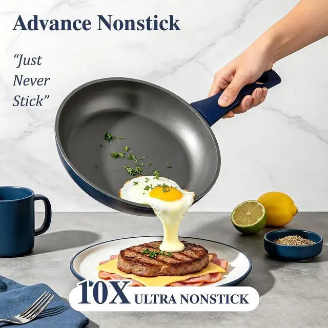 Alt view image 3 of 7 - Pots and Pans Set Nonstick, Umite Chef Kitchen Non Stick Induction Cookware & Bakeware Set - 31 PCS Cooking Pans Set with Frying Pans & Utensil, Sturdy & Easy to Clean & PFOA Free (Navy Blue)