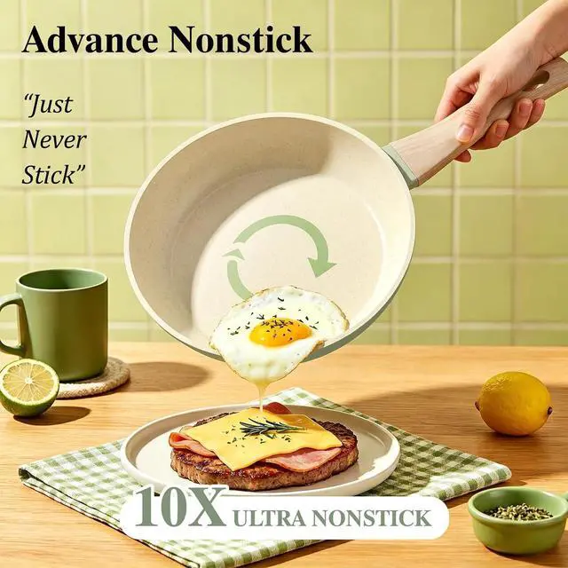 Alt view image 3 of 7 - Pots and Pans Set Nonstick, Umite Chef 31-Piece Induction Cookware & Bakeware Set with Frying Pans, Saucepan, Grill Pan, Baking Sheet & Utensils, PFOA-Free Kitchen Starter Set (Sage Green)