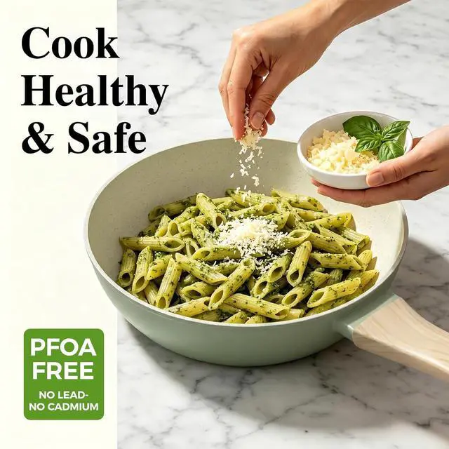 Alt view image 6 of 7 - Pots and Pans Set Nonstick, Umite Chef 31-Piece Induction Cookware & Bakeware Set with Frying Pans, Saucepan, Grill Pan, Baking Sheet & Utensils, PFOA-Free Kitchen Starter Set (Sage Green)