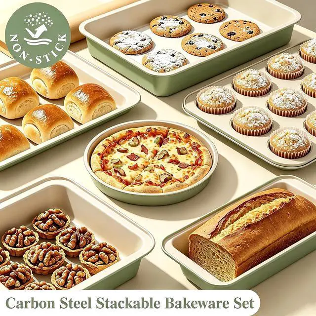 Alt view image 5 of 7 - Pots and Pans Set Nonstick, Umite Chef 31-Piece Induction Cookware & Bakeware Set with Frying Pans, Saucepan, Grill Pan, Baking Sheet & Utensils, PFOA-Free Kitchen Starter Set (Sage Green)
