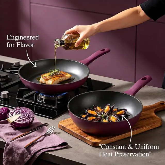 Alt view image 3 of 7 - Pots and Pans Set Nonstick, Umite Chef 31-Piece Induction Cookware & Bakeware Set with Frying Pans, Saucepans, Casserole, Steamer, Baking Set & Utensils, PFAS-Free Kitchen Starter Set (Purple)
