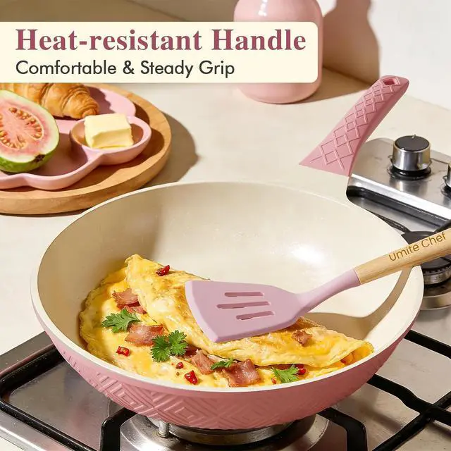 Alt view image 3 of 7 - Pots and Pans Set Non Stick, 26PCS Nonstick Cookware Set, Induction Cook Ware, Includes Steamer & Silicone Utensils, Housewarming Gift, Pink Kitchen Cooking Sets w/Frying pan (PFOS, PFOA Free)