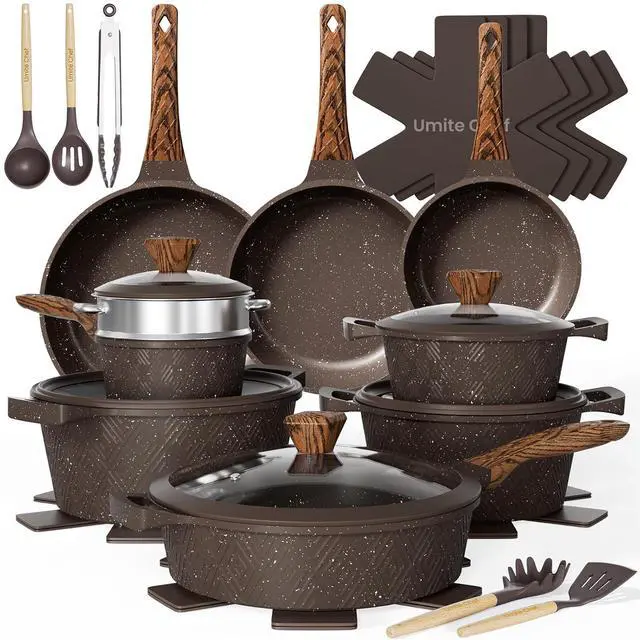 Main image of Umite Chef 26PCS Pots and Pans Set Non Stick, Nonstick Cookware Sets, Induction Cook Ware, Includes Steamer & Silicone Utensils, Housewarming Gift, Kitchen Cooking Sets w/Frying pan (PFOS, PFOA Free)