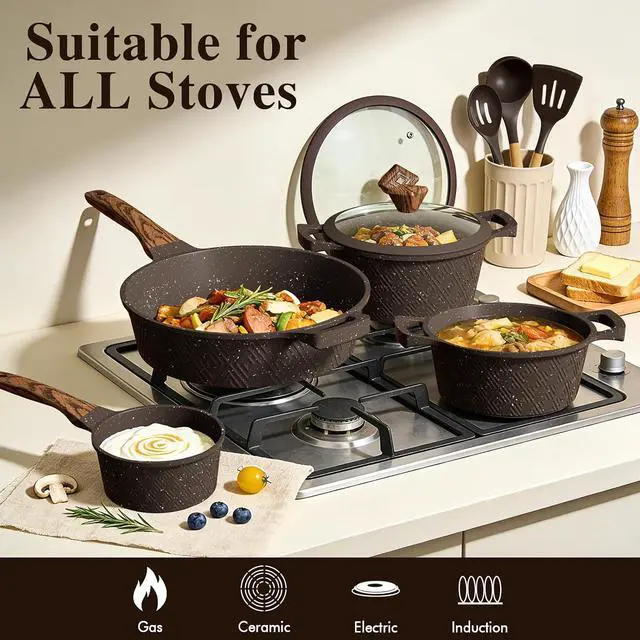 Alt view image 6 of 7 - Umite Chef 26PCS Pots and Pans Set Non Stick, Nonstick Cookware Sets, Induction Cook Ware, Includes Steamer & Silicone Utensils, Housewarming Gift, Kitchen Cooking Sets w/Frying pan (PFOS, PFOA Free)