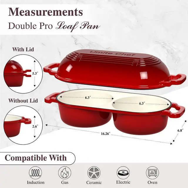 Alt view image 2 of 7 - Umite Chef Dutch Oven for Bread BakingEnamelled Cast Iron Dutch Oven Pot with Lid 500°F Oven SafeDouble Round Loaf Bread Pan with 5" Banneton Proofing Baskets for Homemade Bread, Meatloaf, Cake