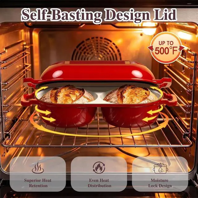 Alt view image 7 of 7 - Umite Chef Dutch Oven for Bread BakingEnamelled Cast Iron Dutch Oven Pot with Lid 500°F Oven SafeDouble Round Loaf Bread Pan with 5" Banneton Proofing Baskets for Homemade Bread, Meatloaf, Cake