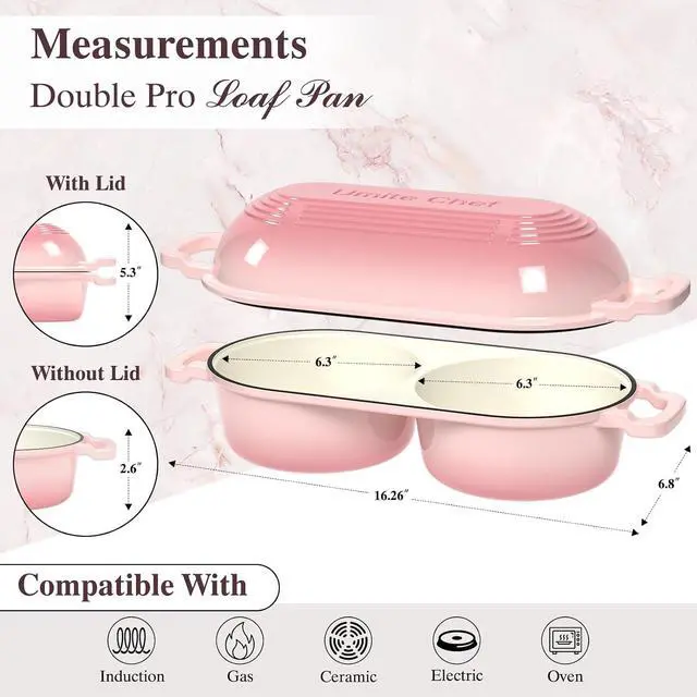Alt view image 2 of 7 - Umite Chef Dutch Oven for Sourdough Bread Baking Enamelled Cast Iron Bread Loaf Pot 500°F Oven Safe Double Round Loaf Space, 16.5 Diameter, 5" Banneton Proofing Baskets & Cotton Potholders(Pink)