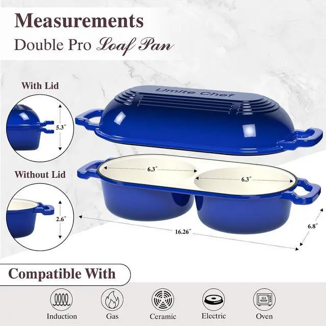 Alt view image 2 of 7 - Umite Chef Mini Double Dutch Oven for Sourdough Bread Baking - Enameled Cast Iron Dutch Oven Pot with Lid and 5" Banneton Bread Proofing Basket Kit, Dual Round Bread Loaf Pan for Bread Baking (Blue)