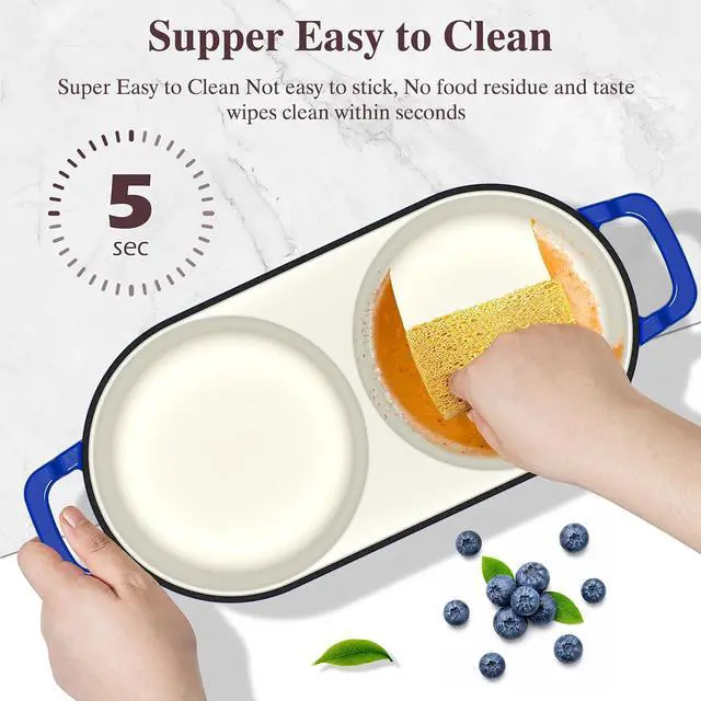 Alt view image 6 of 7 - Umite Chef Mini Double Dutch Oven for Sourdough Bread Baking - Enameled Cast Iron Dutch Oven Pot with Lid and 5" Banneton Bread Proofing Basket Kit, Dual Round Bread Loaf Pan for Bread Baking (Blue)
