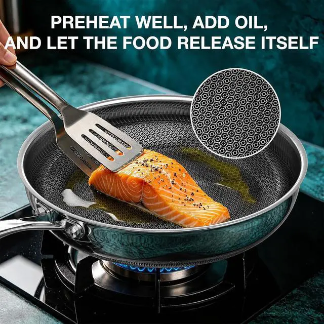 Alt view image 6 of 7 - Umite Chef Hybrid Non Stick Frying Pans Set, 8, 10 and 12-Inch Stainless Steel Skillets Pan for Cooking, Dishwasher & Oven-Safe Cooking Pan, Stay-Cool Handles, Induction Compatible PFOA Free Cookware
