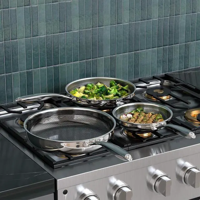 Alt view image 3 of 7 - Umite Chef Hybrid Non Stick Frying Pans Set, 8, 10 and 12-Inch Stainless Steel Skillets Pan for Cooking, Dishwasher & Oven-Safe Cooking Pan, Stay-Cool Handles, Induction Compatible PFOA Free Cookware