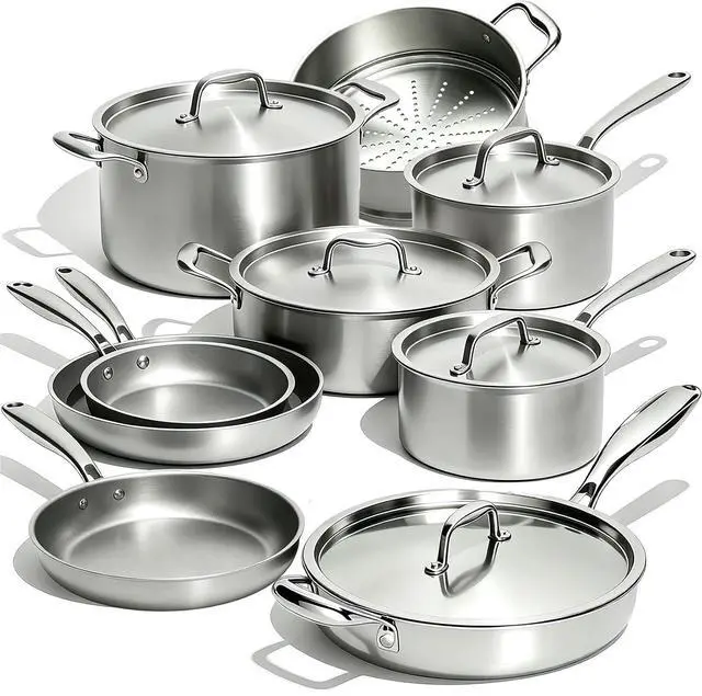 Main image of Umite Chef Stainless Steel Cookware Set, 5 Ply 14 Piece Stainless Steel Pot and Pan Set-Induction, Heavy Chef Quality, Oven Safe | Professional Kitchen Cooking Appliances, PFOA, PTFE & PFOS Free