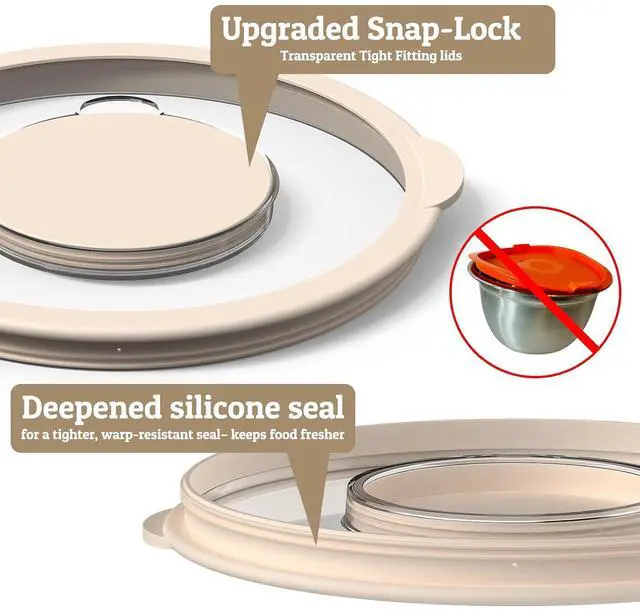 Alt view image 4 of 7 - Mixing Bowles Set with Lids Set - Warp-Proof TPR-AS Lids, Stainless Steel Mixing Bowl with 3 Graters & Measuring Lines, Non-Slip Bowls for Baking, Prep, Airtight Food Storage (Khaki 5/3/2/1.5/0.63QT)