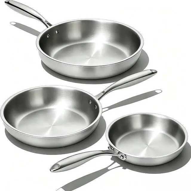 Main image of Umite Chef Stainless Steel Frying Pan Set, Skillet Set 8"/10"/12", Induction Compatible, Oven & Dishwasher Safe, 5 Ply Stainless Clad - Heavy Duty & Professional Cookware Set, Fast & Even Heat