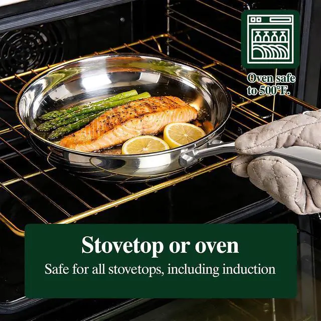 Alt view image 6 of 7 - Umite Chef Stainless Steel Frying Pan Set, Skillet Set 8"/10"/12", Induction Compatible, Oven & Dishwasher Safe, 5 Ply Stainless Clad - Heavy Duty & Professional Cookware Set, Fast & Even Heat