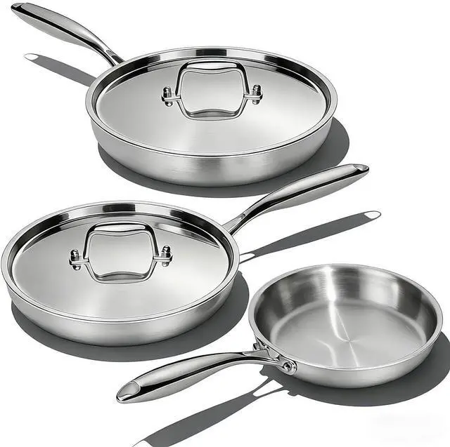 Main image of Umite Chef Stainless Steel Frying Pan Set with Lid, 3Pcs Skillet Set (Includes 8",10",12") - 5 Ply Stainless Clad - Heavy Duty & Professional Cookware Set, Fast & Even Heat, Dishwasher and Oven Safe