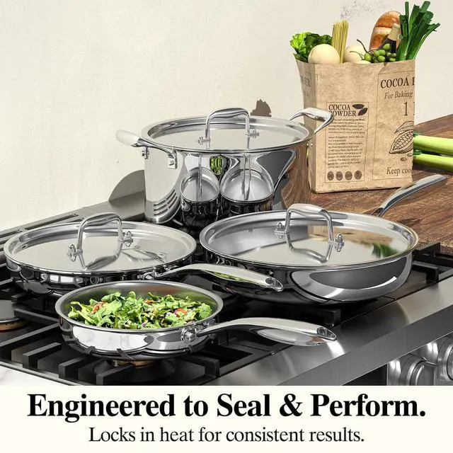 Alt view image 3 of 7 - Umite Chef Stainless Steel Frying Pan Set with Lid, 3Pcs Skillet Set (Includes 8",10",12") - 5 Ply Stainless Clad - Heavy Duty & Professional Cookware Set, Fast & Even Heat, Dishwasher and Oven Safe