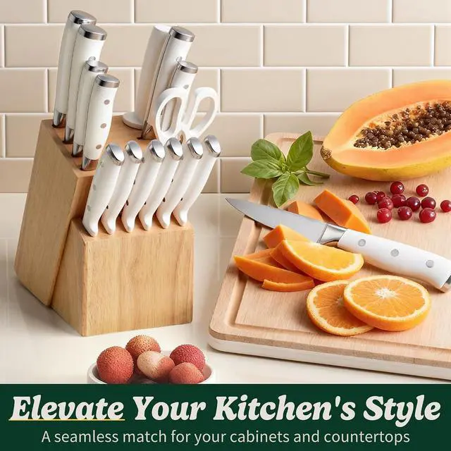 Alt view image 2 of 7 - Knife Set, 15 Piece Premium Chef High Carbon Stainless Steel Kitchen Knife Block Set, Razor-sharp, Ergonomic Forged Triple Rivet Handle, Professional Knife Set for Kitchen, Dishwasher Safe(White)