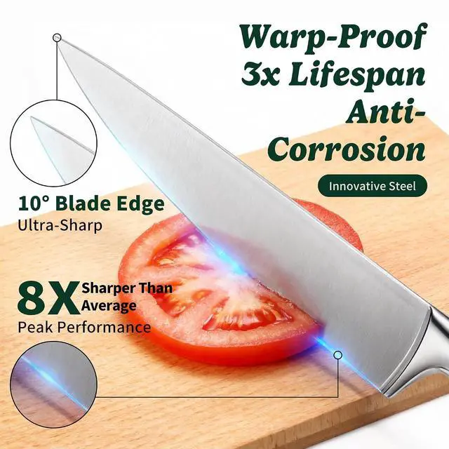 Alt view image 3 of 7 - Knife Set, 15 Piece Premium Chef High Carbon Stainless Steel Kitchen Knife Block Set, Razor-sharp, Ergonomic Forged Triple Rivet Handle, Professional Knife Set for Kitchen, Dishwasher Safe(White)