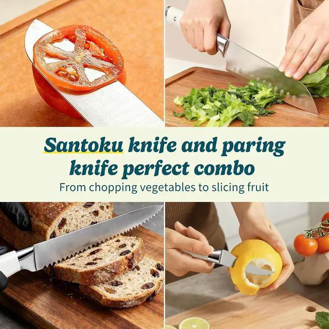 Alt view image 5 of 7 - Knife Set, 15 Piece Premium Chef High Carbon Stainless Steel Kitchen Knife Block Set, Razor-sharp, Ergonomic Forged Triple Rivet Handle, Professional Knife Set for Kitchen, Dishwasher Safe(White)