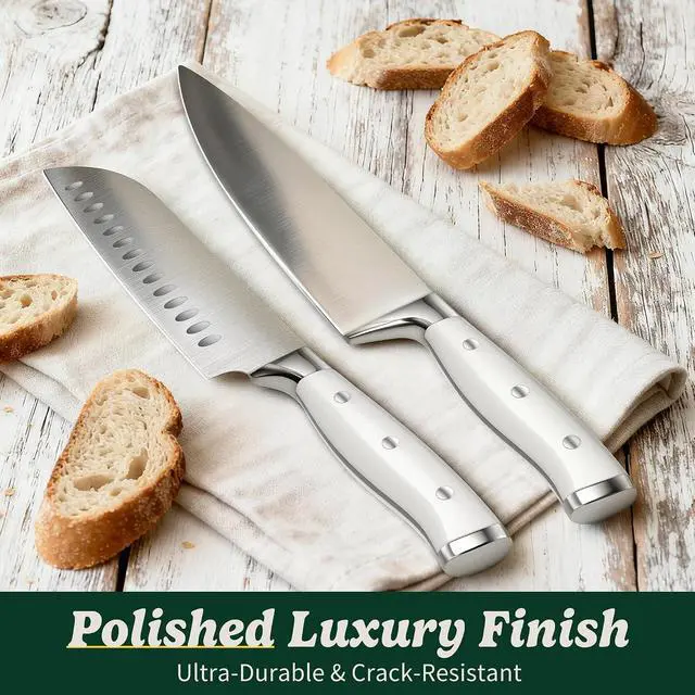 Alt view image 7 of 7 - Knife Set, 15 Piece Premium Chef High Carbon Stainless Steel Kitchen Knife Block Set, Razor-sharp, Ergonomic Forged Triple Rivet Handle, Professional Knife Set for Kitchen, Dishwasher Safe(White)