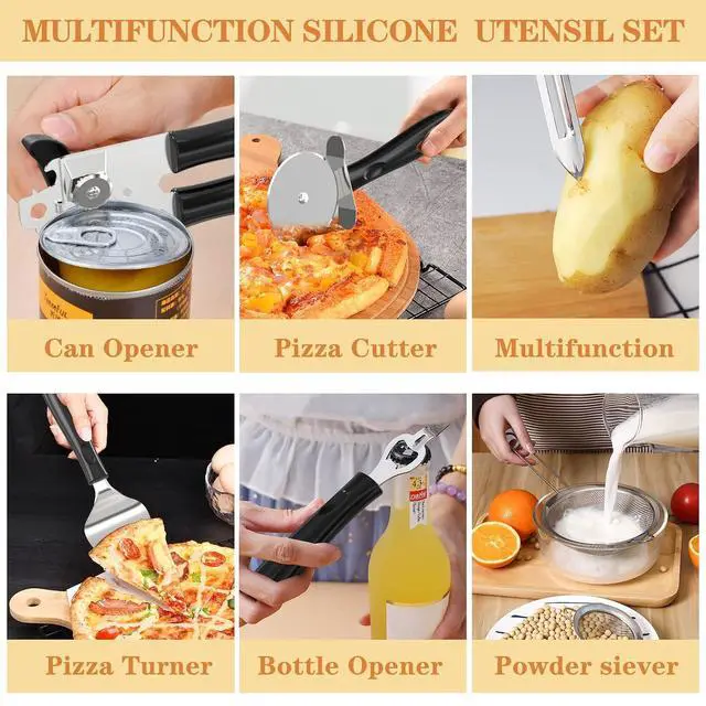 Alt view image 4 of 7 - Silicone Cooking Kitchen Utensil Set, Umite Chef 43 PCS Heat Resistant Kitchen Utensils Gadget Set-Stainless Steel Handle- Kitchen Spatula Tools for Nonstick Cookware, Kitchen Accessories(Black)