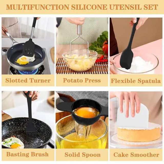 Alt view image 5 of 7 - Silicone Cooking Kitchen Utensil Set, Umite Chef 43 PCS Heat Resistant Kitchen Utensils Gadget Set-Stainless Steel Handle- Kitchen Spatula Tools for Nonstick Cookware, Kitchen Accessories(Black)