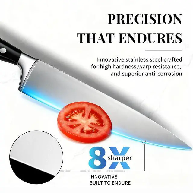 Alt view image 4 of 7 - Knife Set, 15 Piece Premium Kitchen Knife Block Set, Razor-Sharp, High Carbon Stainless Steel Chef Knife, Ergonomic Forged Triple Rivet Handle, Black Sharp Knife Set for Kitchen, Dishwasher Safe