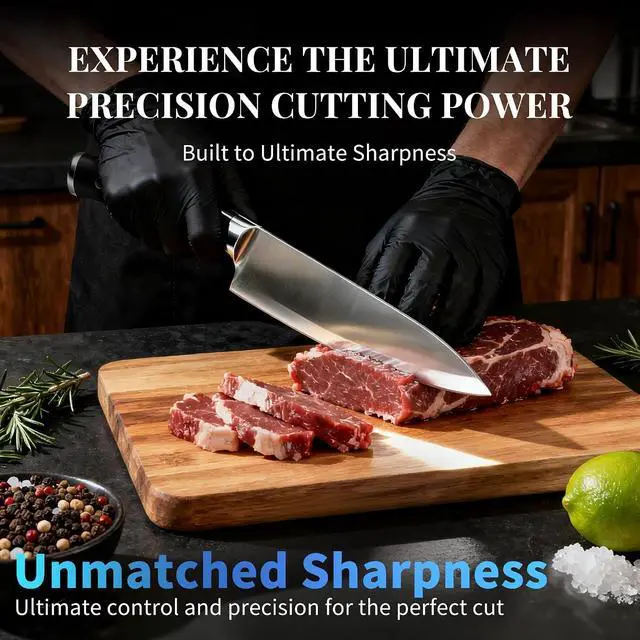 Alt view image 6 of 7 - Knife Set, 15 Piece Premium Kitchen Knife Block Set, Razor-Sharp, High Carbon Stainless Steel Chef Knife, Ergonomic Forged Triple Rivet Handle, Black Sharp Knife Set for Kitchen, Dishwasher Safe