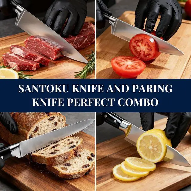 Alt view image 7 of 7 - Knife Set, 15 Piece Premium Kitchen Knife Block Set, Razor-Sharp, High Carbon Stainless Steel Chef Knife, Ergonomic Forged Triple Rivet Handle, Black Sharp Knife Set for Kitchen, Dishwasher Safe