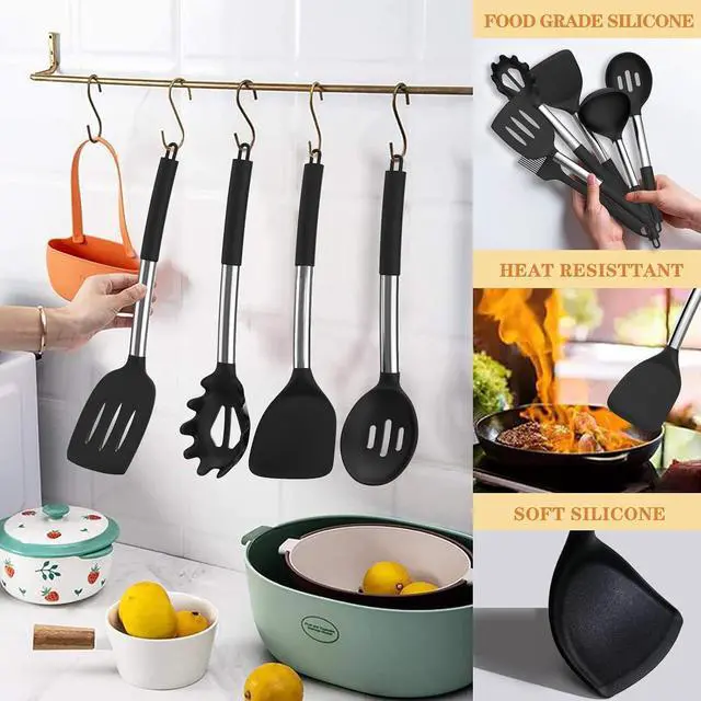 Alt view image 6 of 7 - Silicone Cooking Kitchen Utensil Set, Umite Chef 43 PCS Heat Resistant Kitchen Utensils Gadget Set-Stainless Steel Handle- Kitchen Spatula Tools for Nonstick Cookware, Kitchen Accessories(Black)