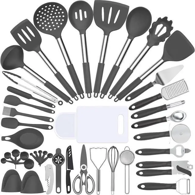 Main image of Silicone Cooking Utensil Set, Umite Chef 43 PCS Heat Resistant Kitchen Utensil Gadgets Set-Stainless Steel Handle- Kitchen Spatula Tools for Nonstick Cookware, Pots and Pans Accessories(Grey)