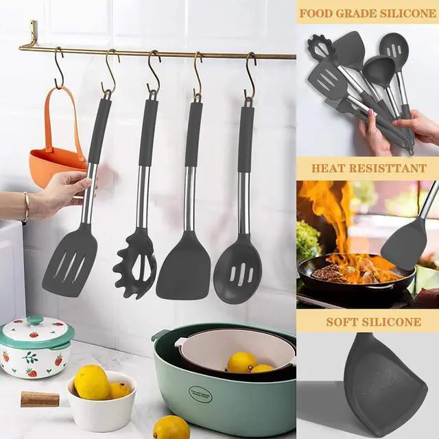 Alt view image 6 of 7 - Silicone Cooking Utensil Set, Umite Chef 43 PCS Heat Resistant Kitchen Utensil Gadgets Set-Stainless Steel Handle- Kitchen Spatula Tools for Nonstick Cookware, Pots and Pans Accessories(Grey)