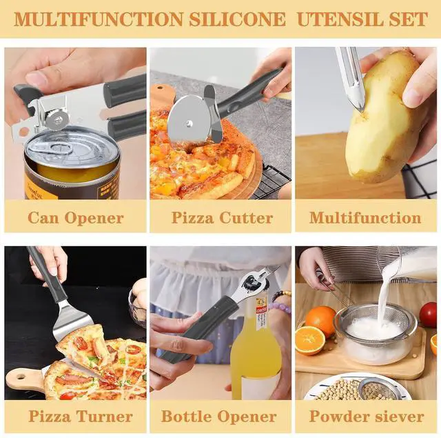 Alt view image 4 of 7 - Silicone Cooking Utensil Set, Umite Chef 43 PCS Heat Resistant Kitchen Utensil Gadgets Set-Stainless Steel Handle- Kitchen Spatula Tools for Nonstick Cookware, Pots and Pans Accessories(Grey)