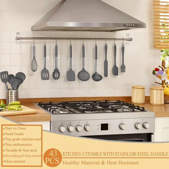 Alt view image 7 of 7 - Silicone Cooking Utensil Set, Umite Chef 43 PCS Heat Resistant Kitchen Utensil Gadgets Set-Stainless Steel Handle- Kitchen Spatula Tools for Nonstick Cookware, Pots and Pans Accessories(Grey)