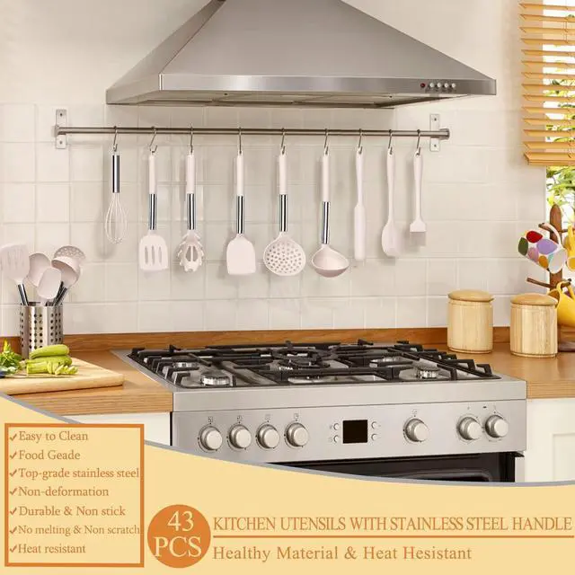 Alt view image 6 of 7 - Silicone Cooking Utensil Set, Umite Chef 43 PCS Heat Resistant Kitchen Utensil Gadgets Set-Stainless Steel Handle- Kitchen Spatula Tools for Nonstick Cookware, Pots and Pans Accessories (Khaki)