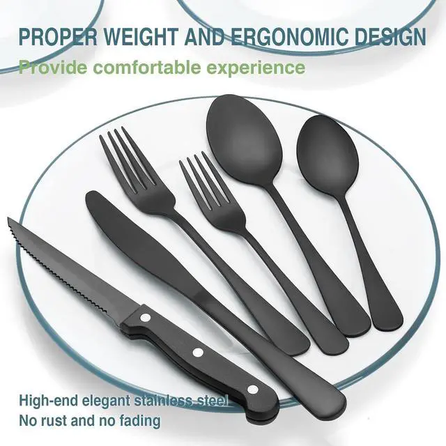 Alt view image 4 of 7 - Black Silverware Set, Umite Chef 49-Piece Flatware Set with Drawer Organizer, Durable Stainless Steel Cutlery Set for 8, Tableware Eating Utensils with Steak Knives for Home Restaurant
