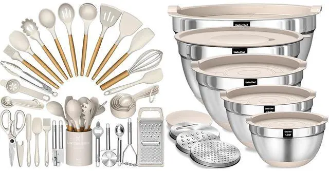 Main image of Umite Chef Mixing Bowls with Airtight Lids Set with Grater Attachments Silicone Kitchen Utensil Set
