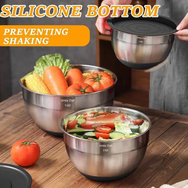 Alt view image 4 of 7 - Commercial Quality Baking Sheet Pan Set, Natural Aluminum Cookie Sheet, Mixing Bowls with Airtight Lids Set,
